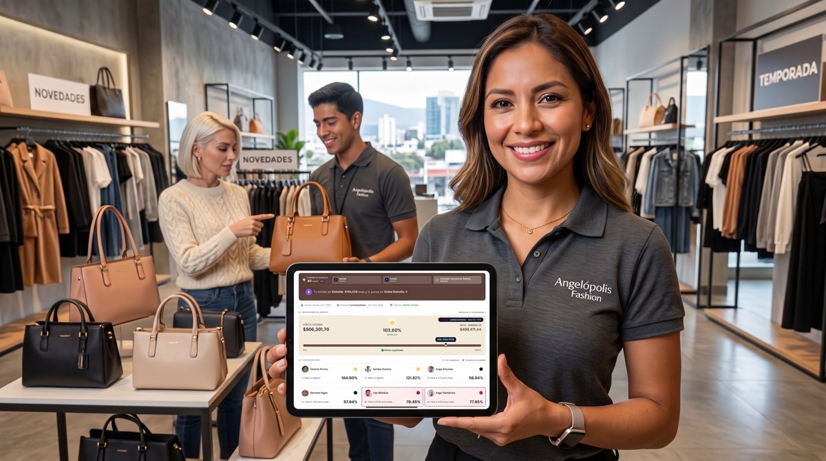 Gerente de tienda de moda revisando el dashboard de resultados de venta en tablet